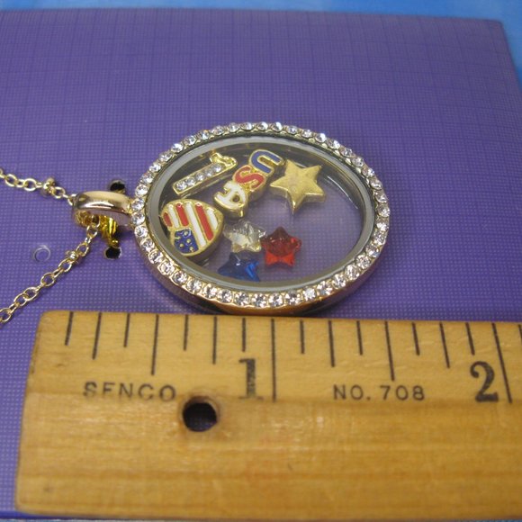 Emmeline Floating Charm Locket Pendant Necklace Patriotic 24" L - Picture 5 of 5